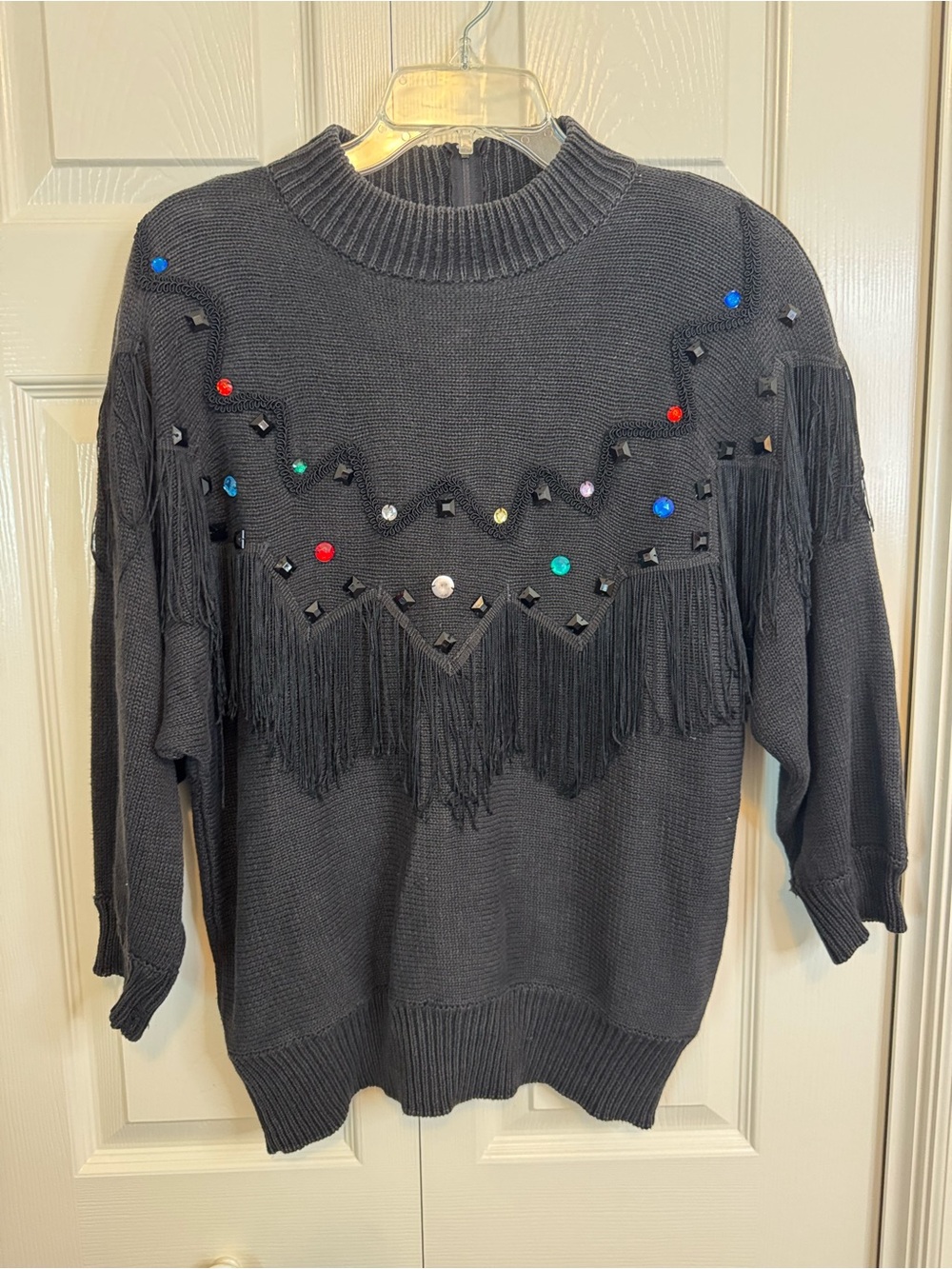 Vtg Bonnie And Bill Embellished Jeweled Fringe Small Cowgirl Zipper Sweater 1989